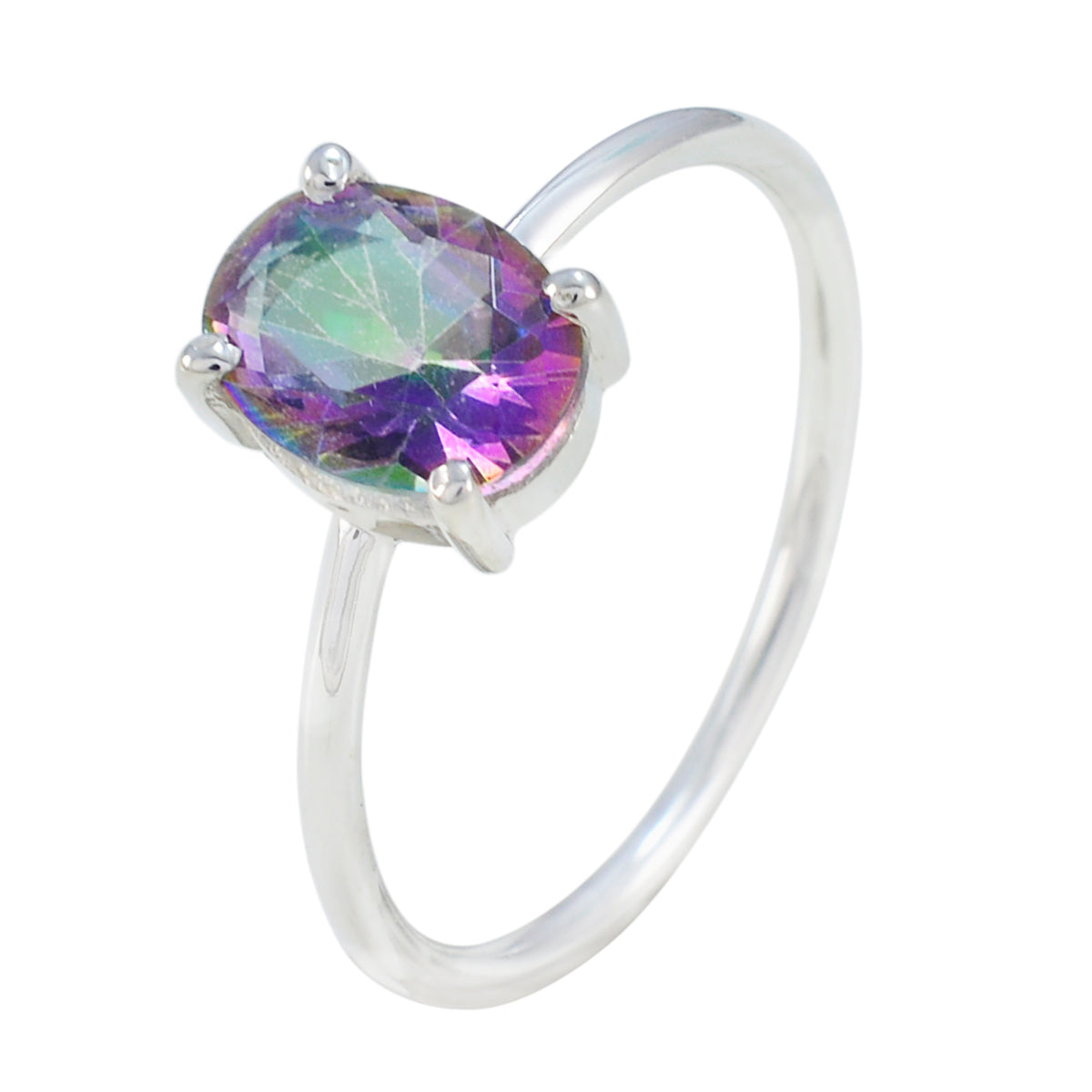 Bague élégante et luxueuse en argent 92,5 avec solitaire en quartz mystique turc multicolore Image secondaire du produit