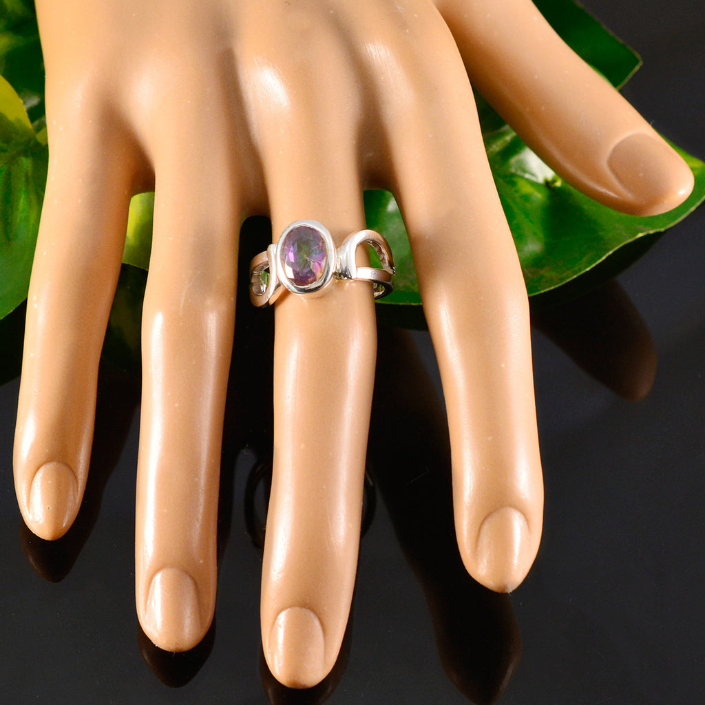 Mystic Quartz Solitaire German Silver multicolor Gemstone Mid weight Luxurious Ring Jewellery