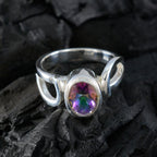 Mystic Quartz Solitaire German Silver multicolor Gemstone Mid weight Luxurious Ring Jewellery