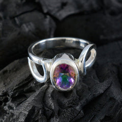 Mystic Quartz Solitaire German Silver multicolor Gemstone Mid weight Luxurious Ring Jewellery