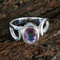 Mystic Quartz Solitaire German Silver multicolor Gemstone Mid weight Luxurious Ring Jewellery