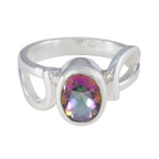 Mystic Quartz Solitaire German Silver multicolor Gemstone Mid weight Luxurious Ring Jewellery