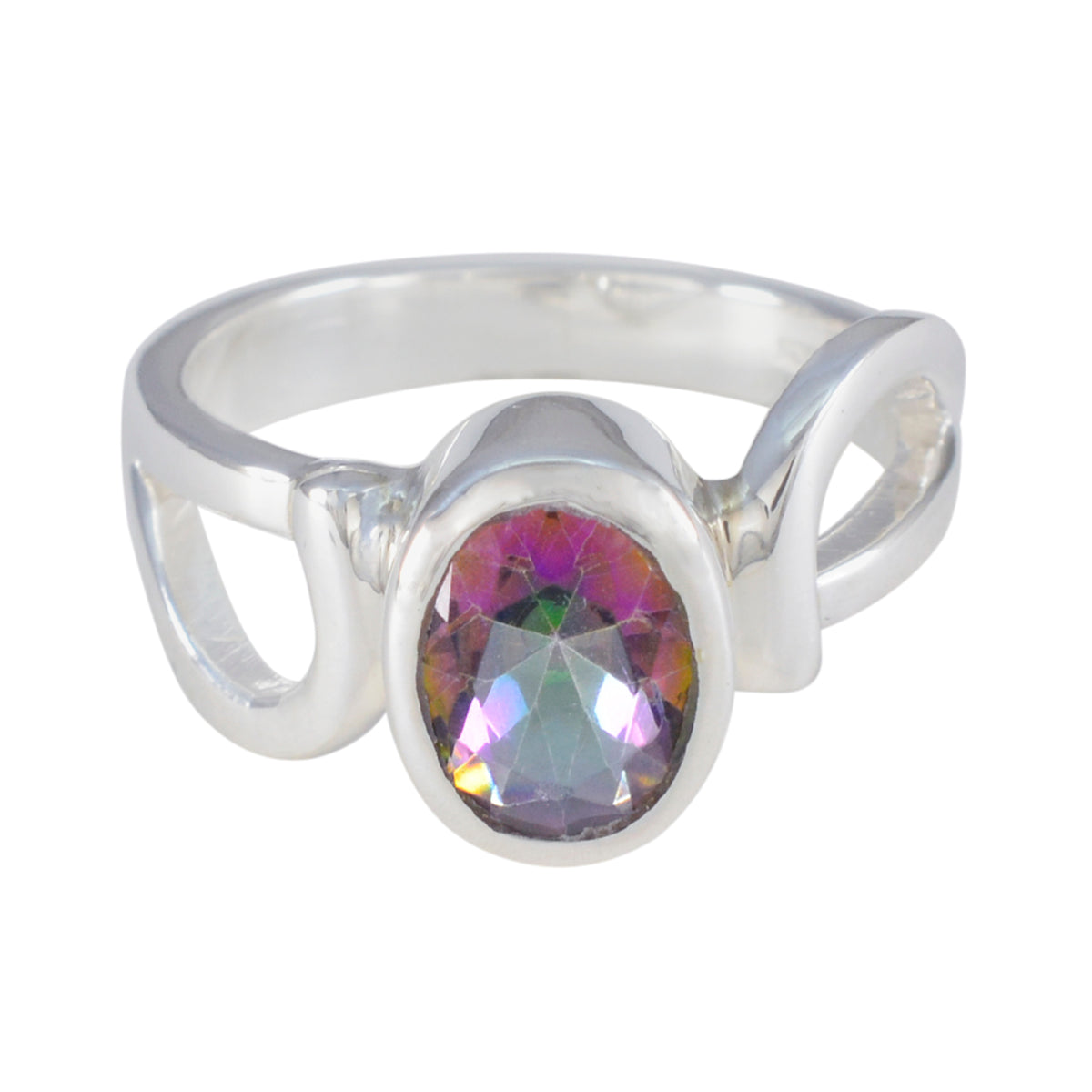 Mystic Quartz Solitaire German Silver multicolor Gemstone Mid weight Luxurious Ring Jewellery