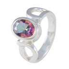 Mystic Quartz Solitaire German Silver multicolor Gemstone Mid weight Luxurious Ring Jewellery