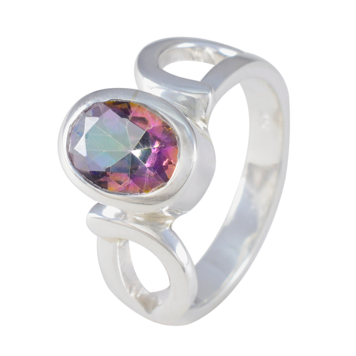 Mystic Quartz Solitaire German Silver multicolor Gemstone Mid weight Luxurious Ring Jewellery