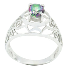 Mystic Quartz Solitaire Middle Eastern 925 Silver multicolor Gems Featherlight Filigree Ring Jewelry