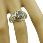 Mystic Quartz Solitaire Middle Eastern 925 Silver multicolor Gems Featherlight Filigree Ring Jewelry