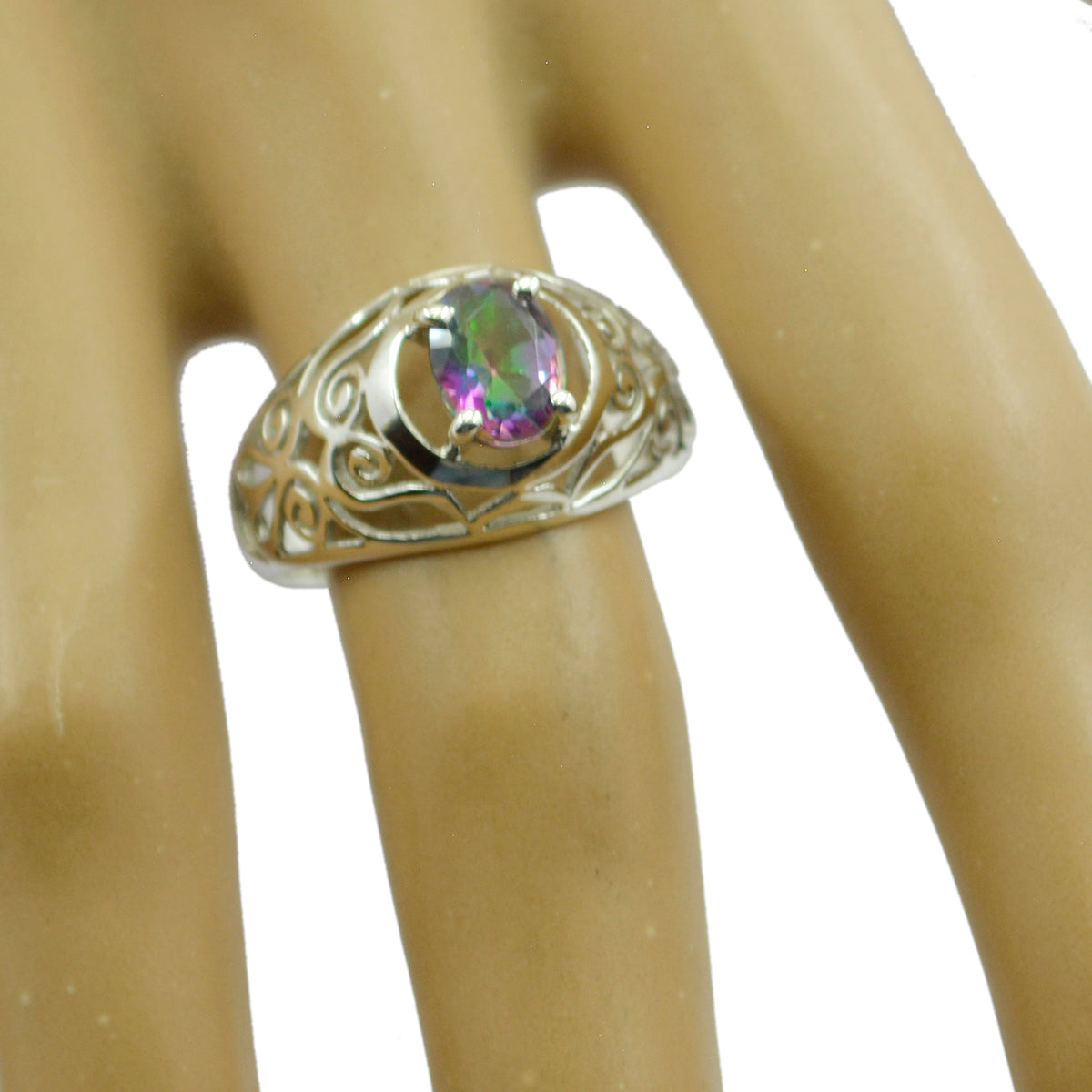 Mystic Quartz Solitaire Middle Eastern 925 Silver multicolor Gems Featherlight Filigree Ring Jewelry