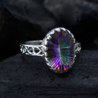 Mystic Quartz Solitaire Australian 925 Silver multicolor Gems Slim Filigree Ring Jewellery