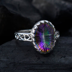 Mystic Quartz Solitaire Australian 925 Silver multicolor Gems Slim Filigree Ring Jewellery