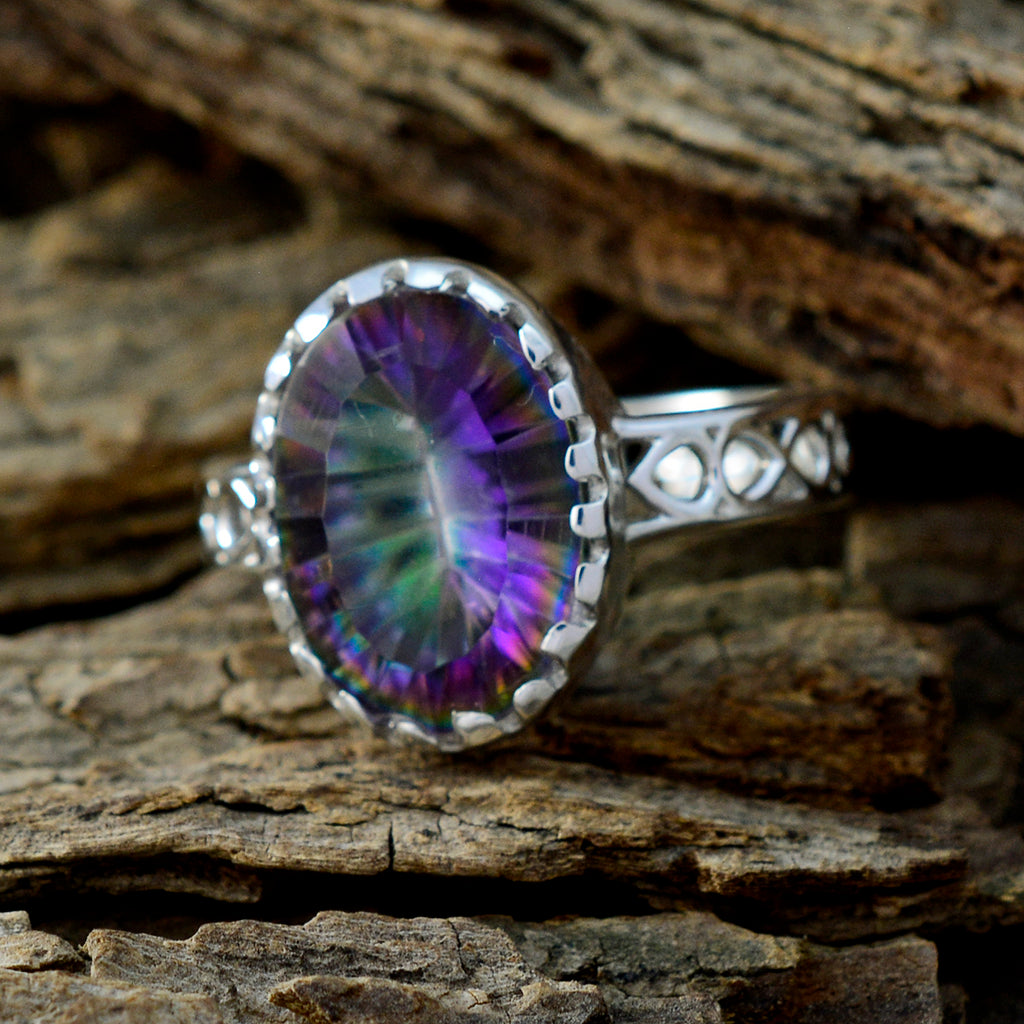 Mystic Quartz Solitaire Australian 925 Silver multicolor Gems Slim Filigree Ring Jewellery