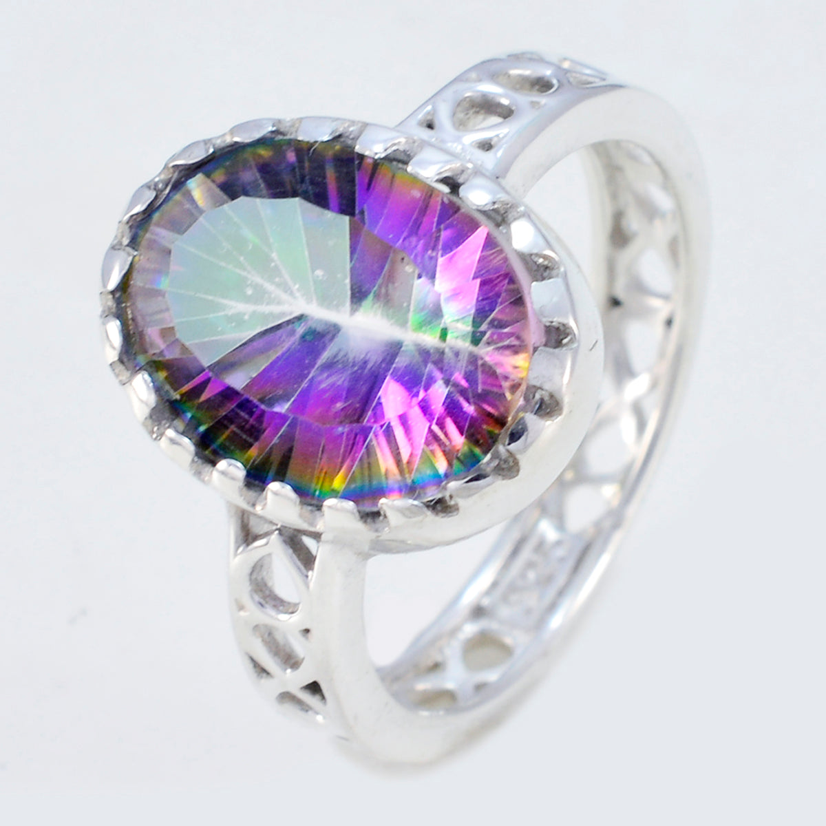 Mystic Quartz Solitaire Australian 925 Silver multicolor Gems Slim Filigree Ring Jewellery