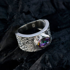 Mystic Quartz Solitaire German 925 Sterling Silver multicolor Gems Essential  Art Deco Ring Jewellery