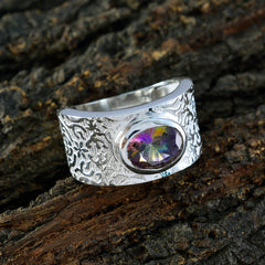 Mystic Quartz Solitaire German 925 Sterling Silver multicolor Gems Essential  Art Deco Ring Jewellery