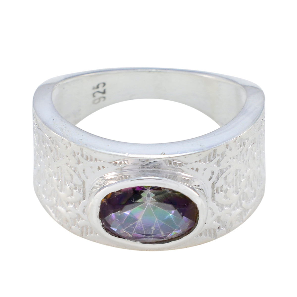 Mystic Quartz Solitaire German 925 Sterling Silver multicolor Gems Essential  Art Deco Ring Jewellery メイン画像