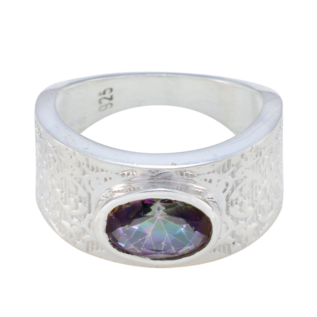 Mystic Quartz Solitaire German 925 Sterling Silver multicolor Gems Essential  Art Deco Ring Jewellery