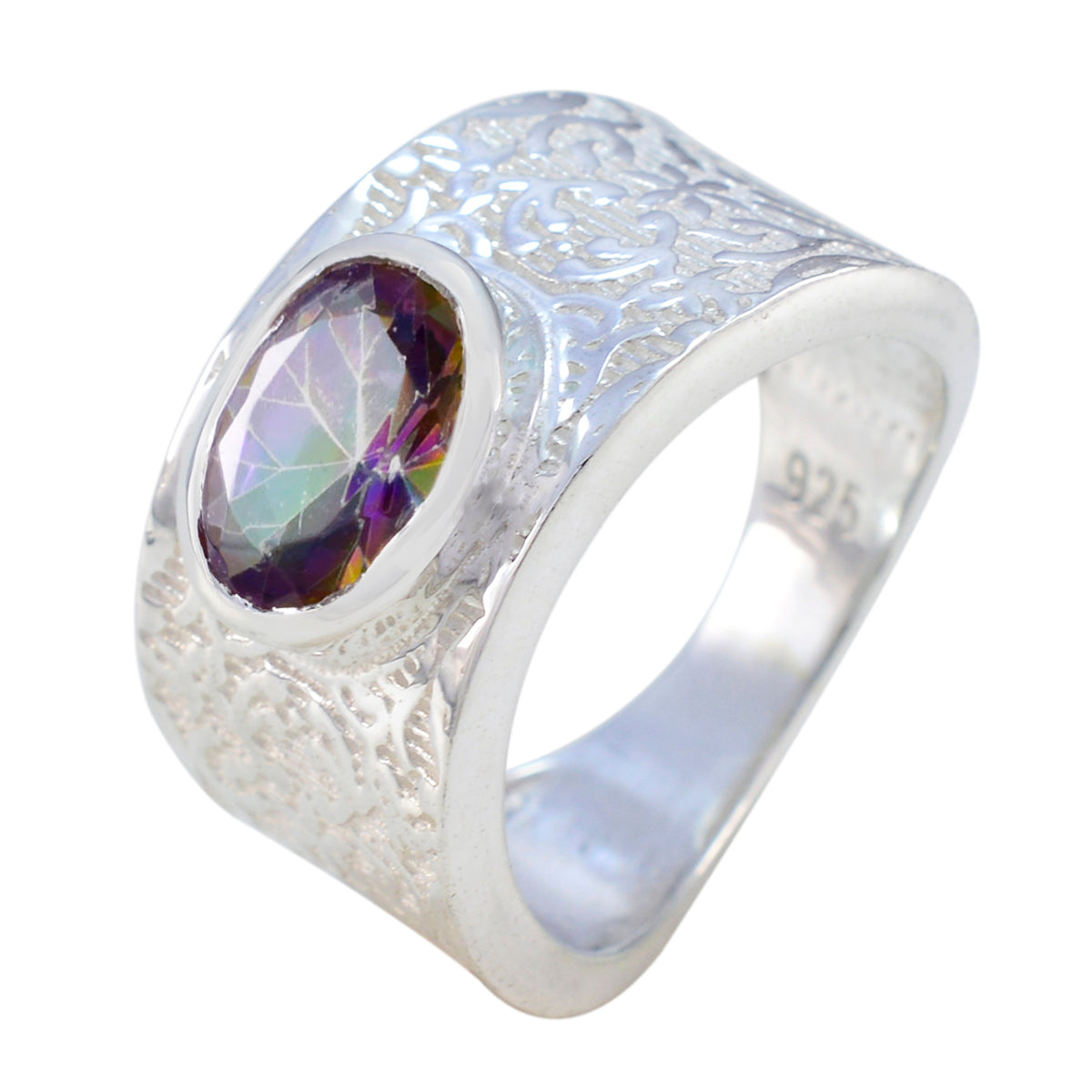 Mystic Quartz Solitaire German 925 Sterling Silver multicolor Gems Essential  Art Deco Ring Jewellery
