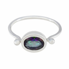 Mystic Quartz Solitaire American Silver multicolor Gems Dainty Trendy Ring Jewelry