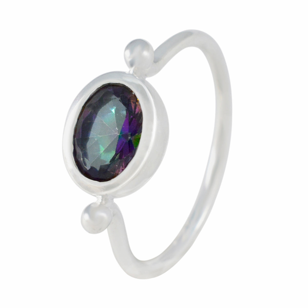Mystic Quartz Solitaire American Silver multicolor Gems Dainty Trendy Ring Jewelry