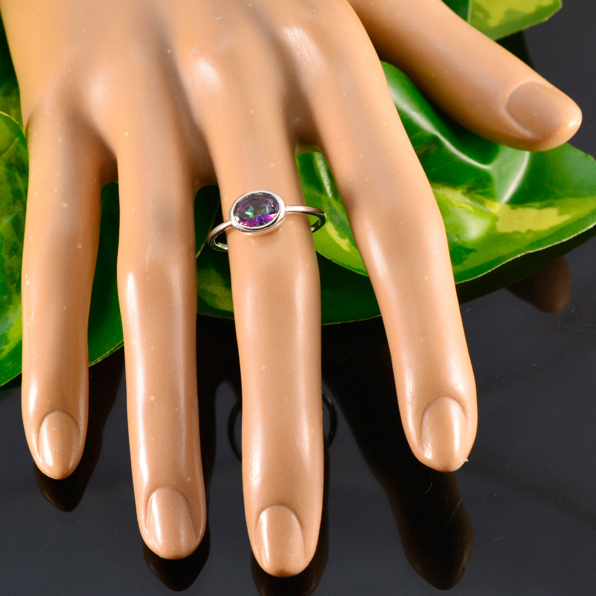 Mystic Quartz Solitaire Japanese Silver multicolor Gemstone Elegant  Sophisticated Ring Jewellery