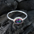 Mystic Quartz Solitaire Japanese Silver multicolor Gemstone Elegant  Sophisticated Ring Jewellery