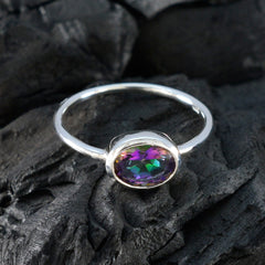 Mystic Quartz Solitaire Japanese Silver multicolor Gemstone Elegant  Sophisticated Ring Jewellery