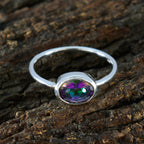 Mystic Quartz Solitaire Japanese Silver multicolor Gemstone Elegant  Sophisticated Ring Jewellery