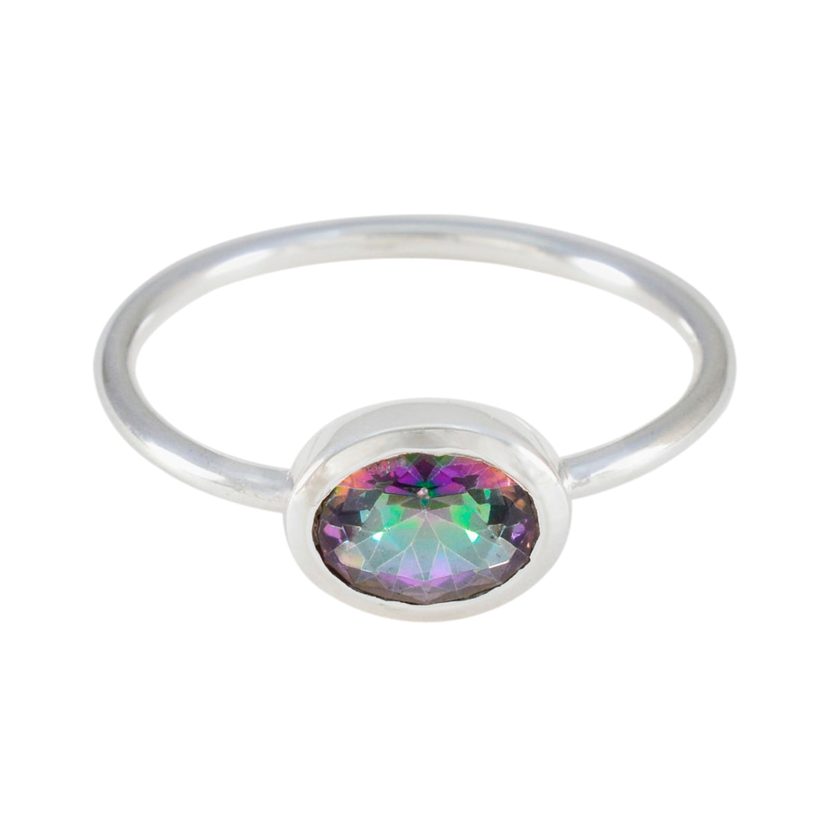 Mystic Quartz Solitaire Japanese Silver multicolor Gemstone Elegant  Sophisticated Ring Jewellery
