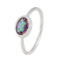 Mystic Quartz Solitaire Japanese Silver multicolor Gemstone Elegant  Sophisticated Ring Jewellery