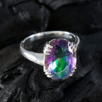 Mystic Quartz Solitaire Egyptian 925 Sterling Silver multicolor Gems Tiny Contemporary Ring Jewellery
