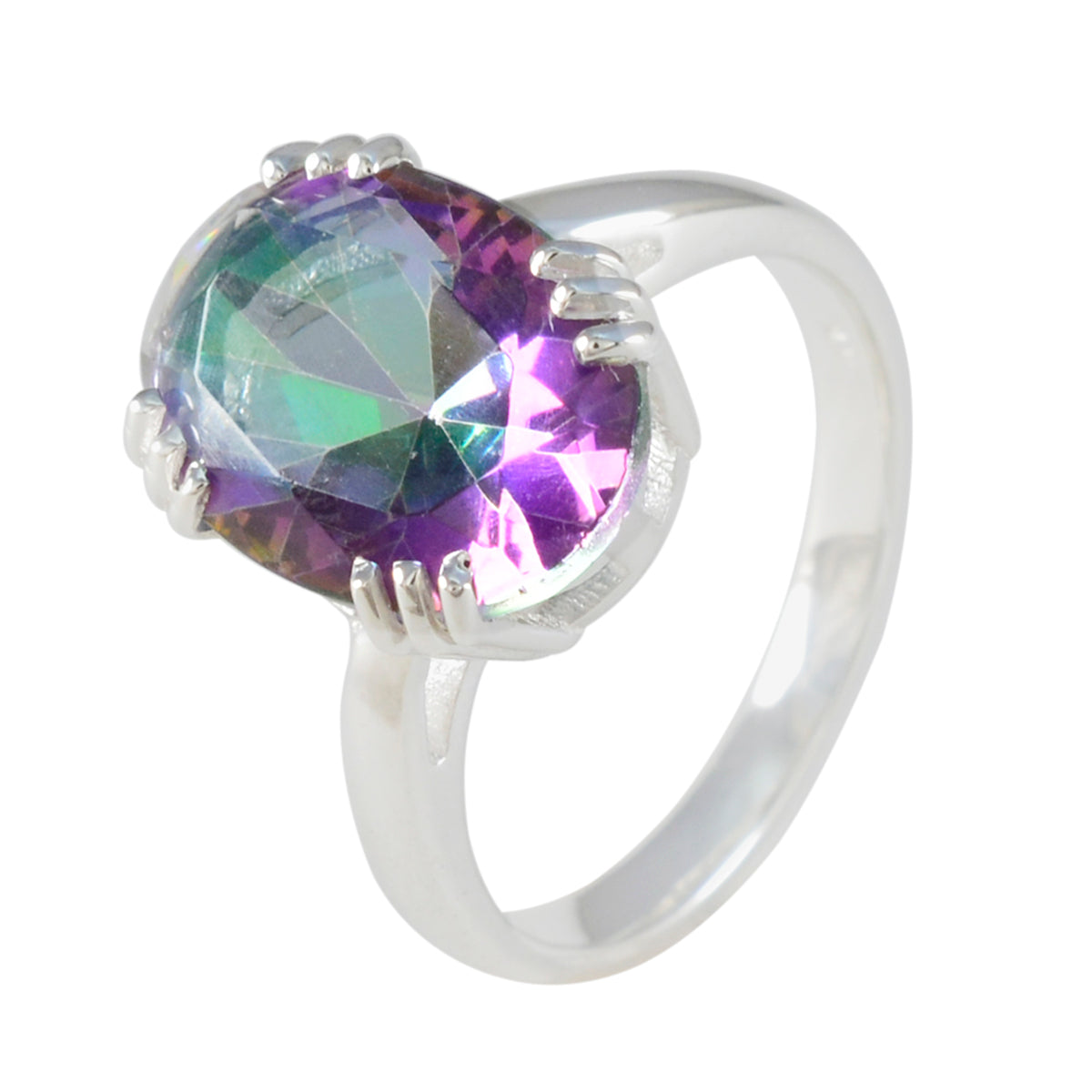 Mystic Quartz Solitaire Egyptian 925 Sterling Silver multicolor Gems Tiny Contemporary Ring Jewellery