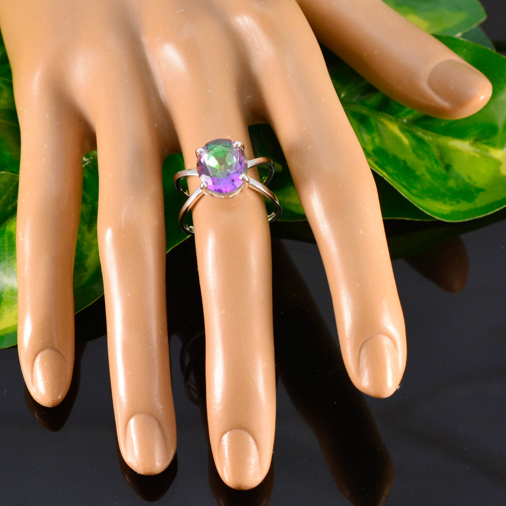 Mystic Quartz Solitaire African Silver multicolor Gemstones Tiny Boho Ring Jewelry