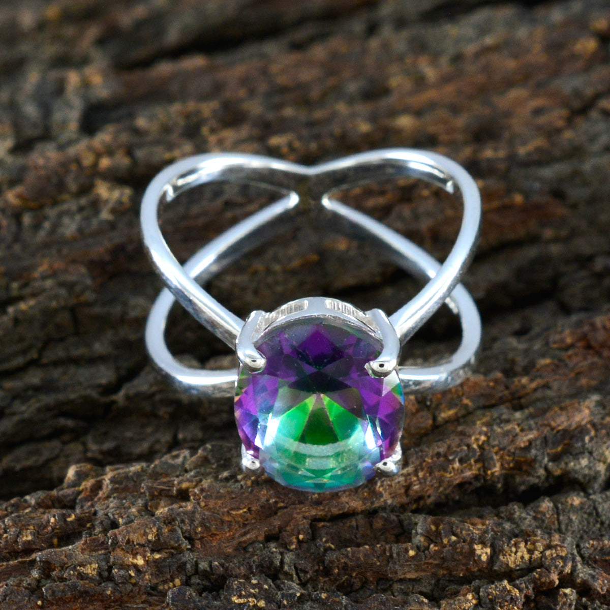 Mystic Quartz Solitaire African Silver multicolor Gemstones Tiny Boho Ring Jewelry