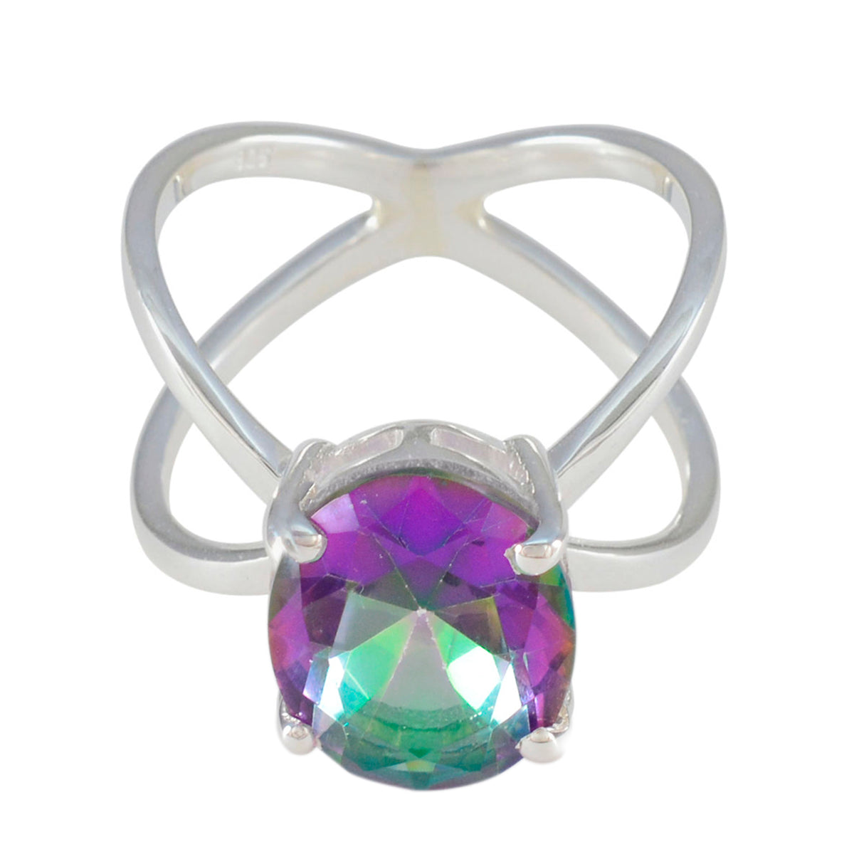 Mystic Quartz Solitaire African Silver multicolor Gemstones Tiny Boho Ring Jewelry