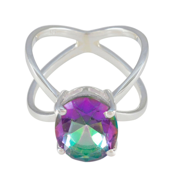 Mystic Quartz Solitaire African Silver multicolor Gemstones Tiny Boho Ring Jewelry