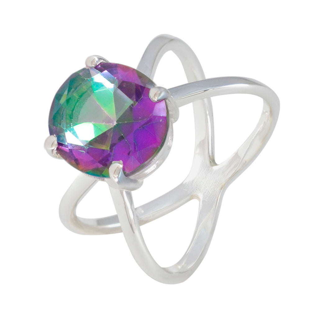 Mystic Quartz Solitaire African Silver multicolor Gemstones Tiny Boho Ring Jewelry