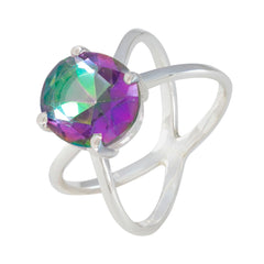 Mystic Quartz Solitaire African Silver multicolor Gemstones Tiny Boho Ring Jewelry