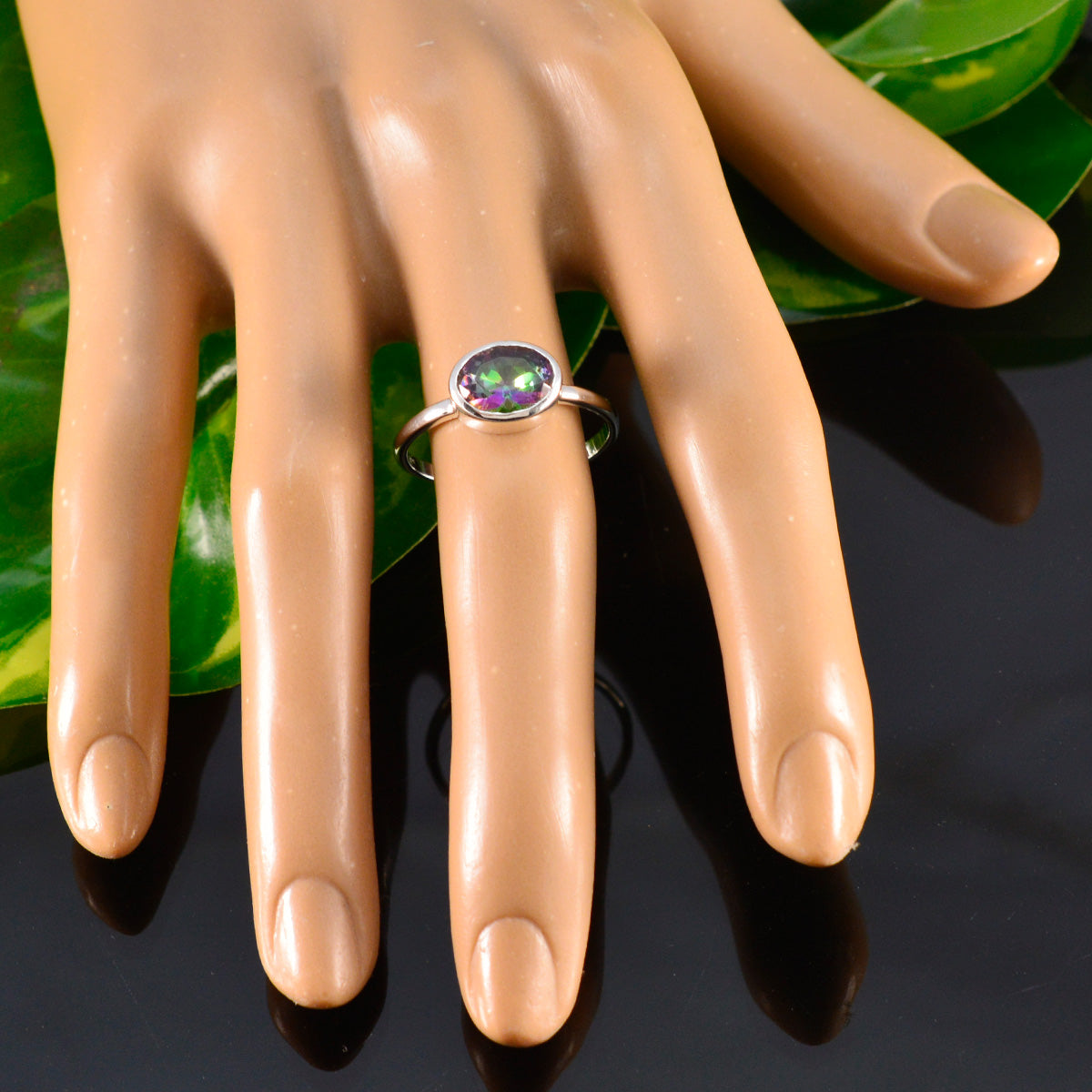 Mystic Quartz Solitaire Korean Silver multicolor Gems Dainty Modern Ring Jewellery