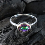 Mystic Quartz Solitaire Korean Silver multicolor Gems Dainty Modern Ring Jewellery