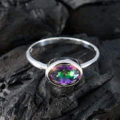 Mystic Quartz Solitaire Korean Silver multicolor Gems Dainty Modern Ring Jewellery