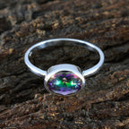 Mystic Quartz Solitaire Korean Silver multicolor Gems Dainty Modern Ring Jewellery