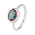 Mystic Quartz Solitaire Korean Silver multicolor Gems Dainty Modern Ring Jewellery