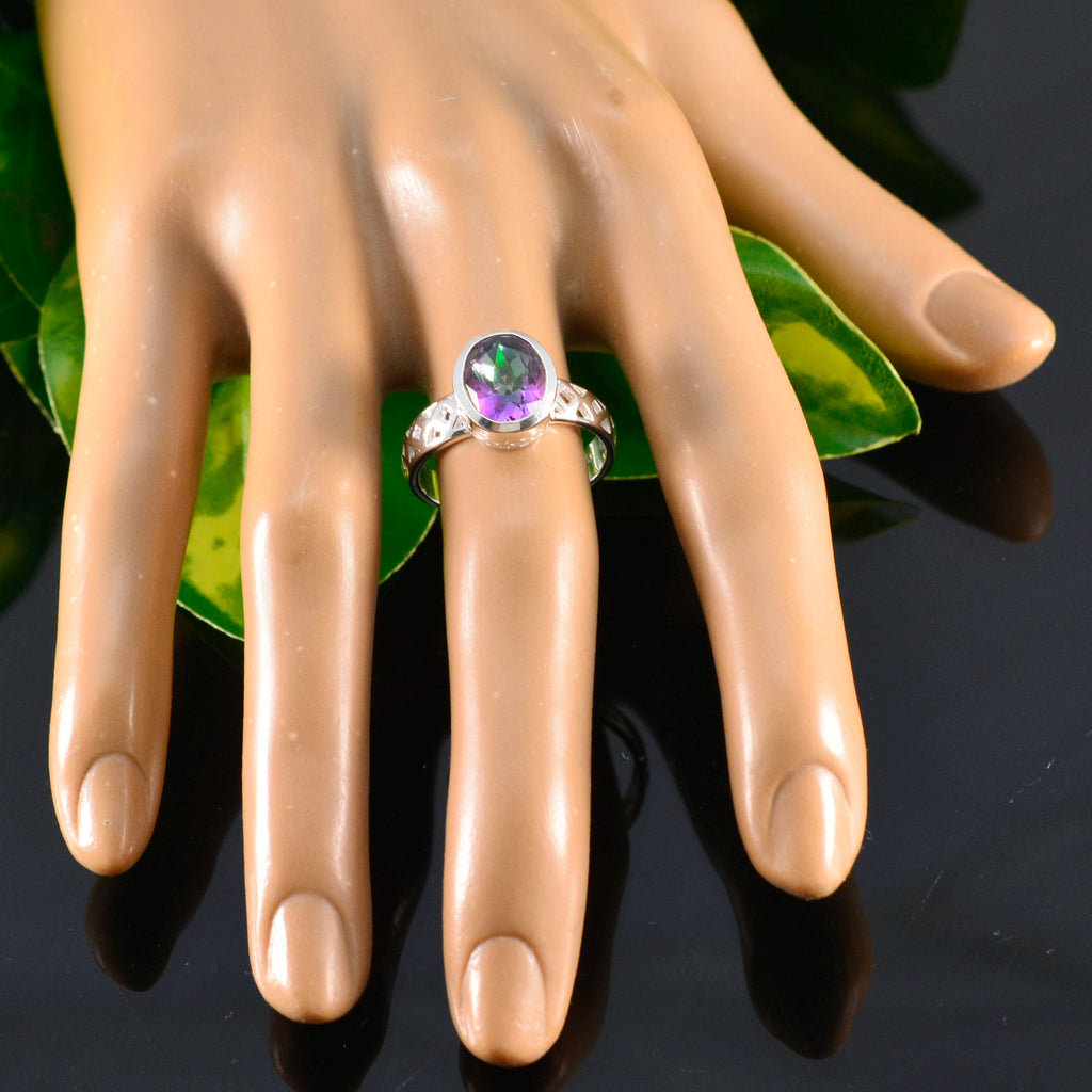 Mystic Quartz Solitaire French 925 Sterling Silver multicolor Gems Featherlight Artisan Ring Jewellery