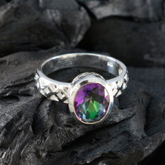 Mystic Quartz Solitaire French 925 Sterling Silver multicolor Gems Featherlight Artisan Ring Jewellery