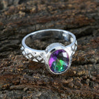 Mystic Quartz Solitaire French 925 Sterling Silver multicolor Gems Featherlight Artisan Ring Jewellery