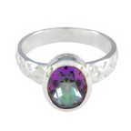 Mystic Quartz Solitaire French 925 Sterling Silver multicolor Gems Featherlight Artisan Ring Jewellery