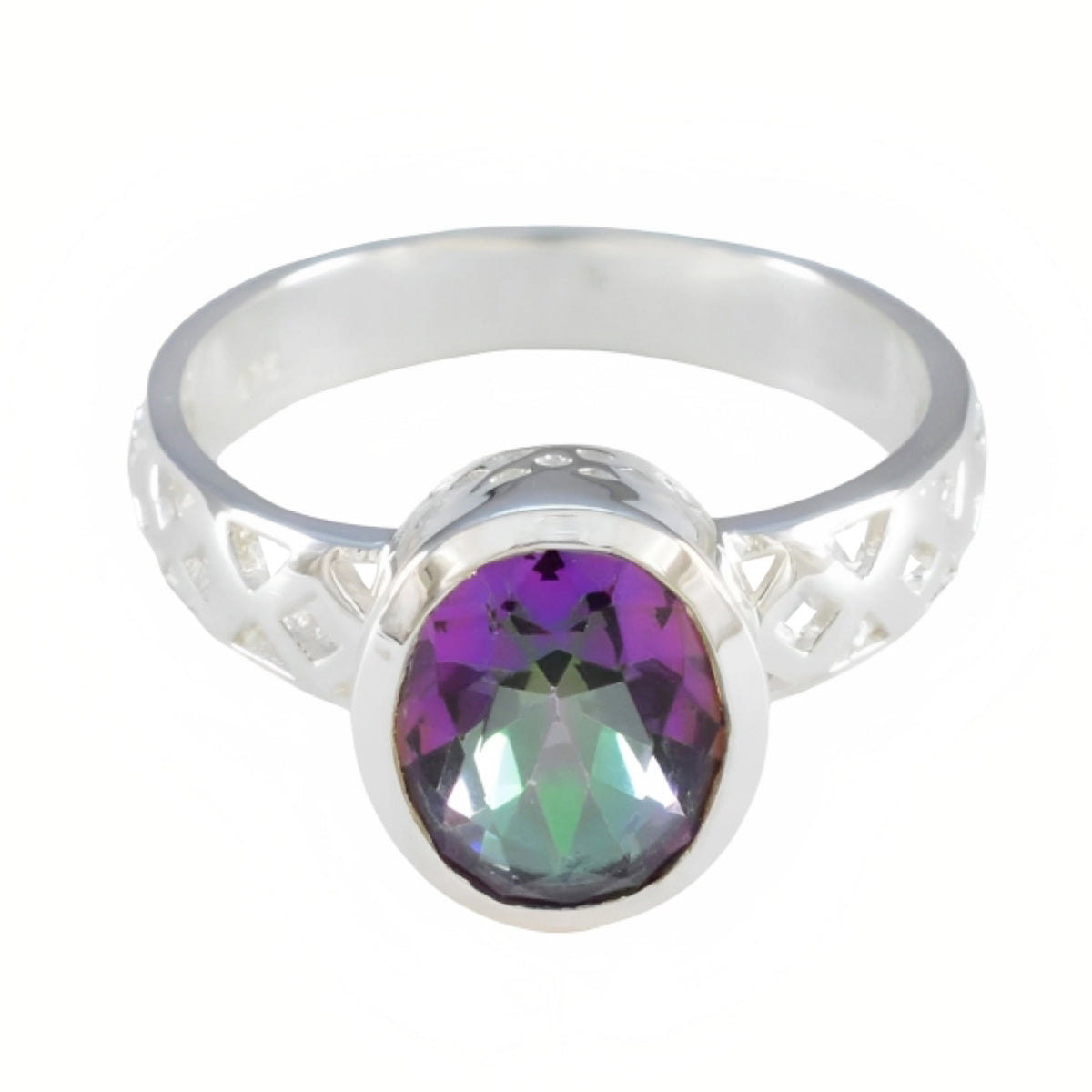 Mystic Quartz Solitaire French 925 Sterling Silver multicolor Gems Featherlight Artisan Ring Jewellery