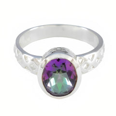 Mystic Quartz Solitaire French 925 Sterling Silver multicolor Gems Featherlight Artisan Ring Jewellery