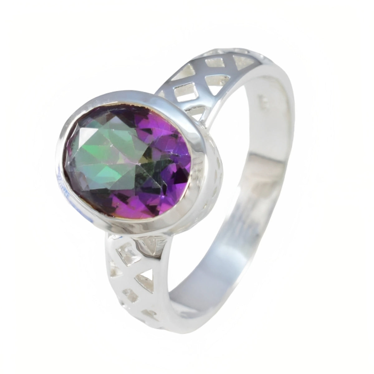 Anello artigianale leggero con gemme multicolor in argento sterling 925 francese con solitario al quarzo mistico Immagine secondaria del prodotto