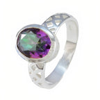 Mystic Quartz Solitaire French 925 Sterling Silver multicolor Gems Featherlight Artisan Ring Jewellery
